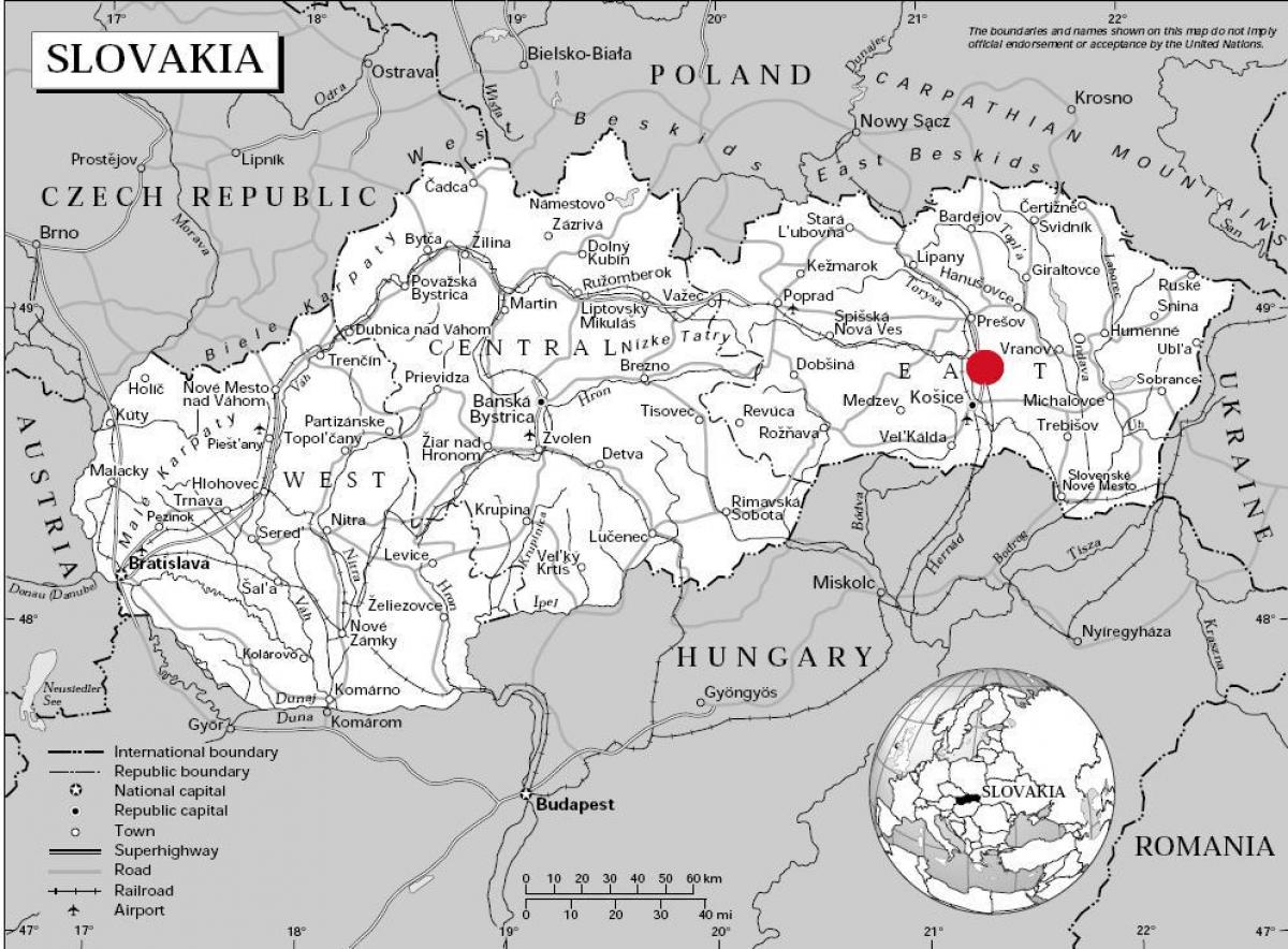 mapa ng silangang Slovakia