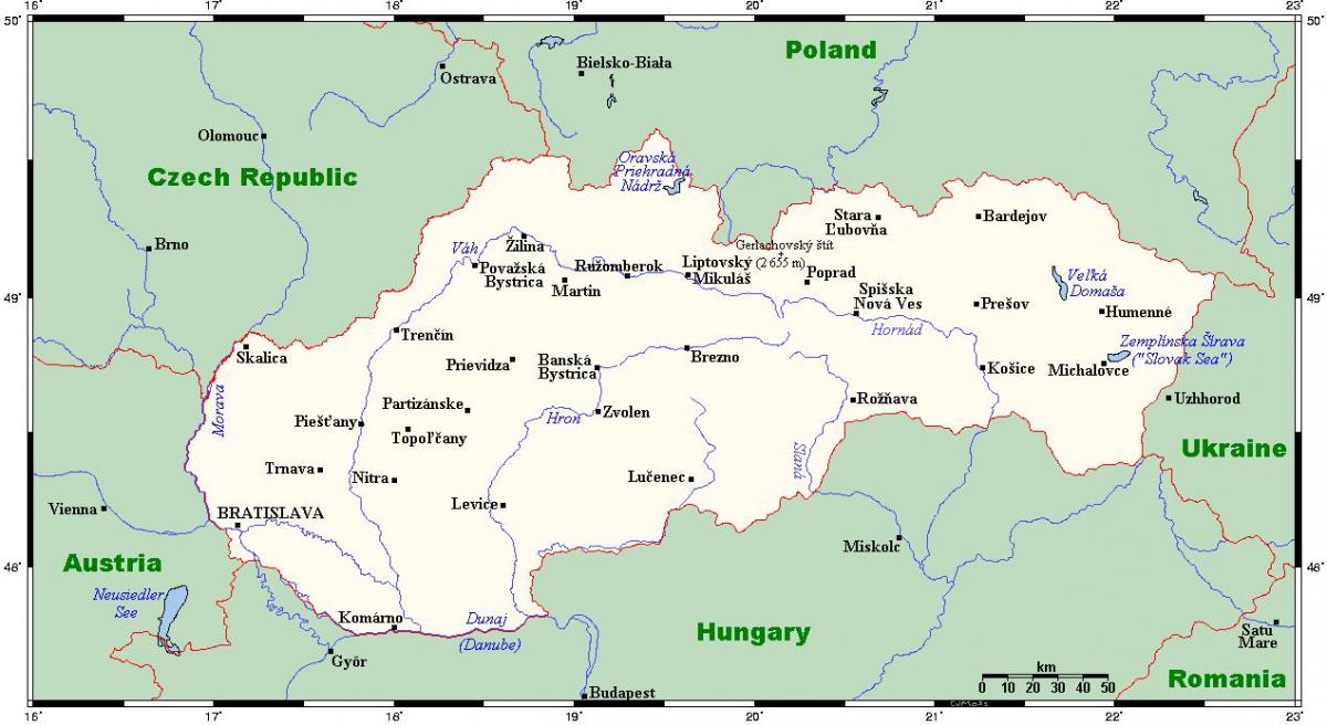 mapa ng Slovakia sa mga lungsod